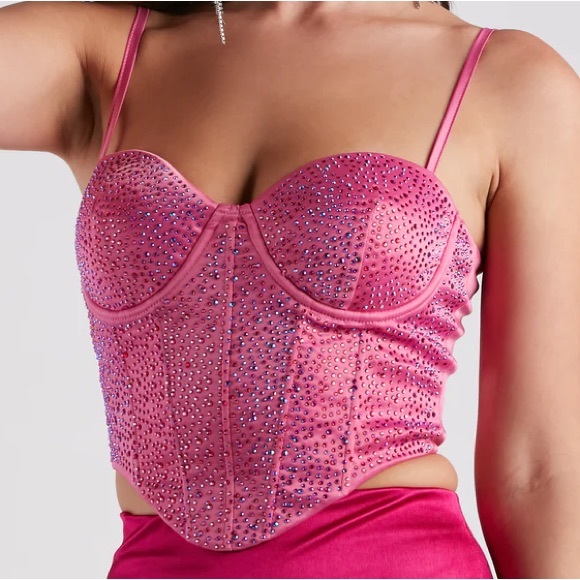 windsor satin corset rhinestone pink top - Picture 3 of 6